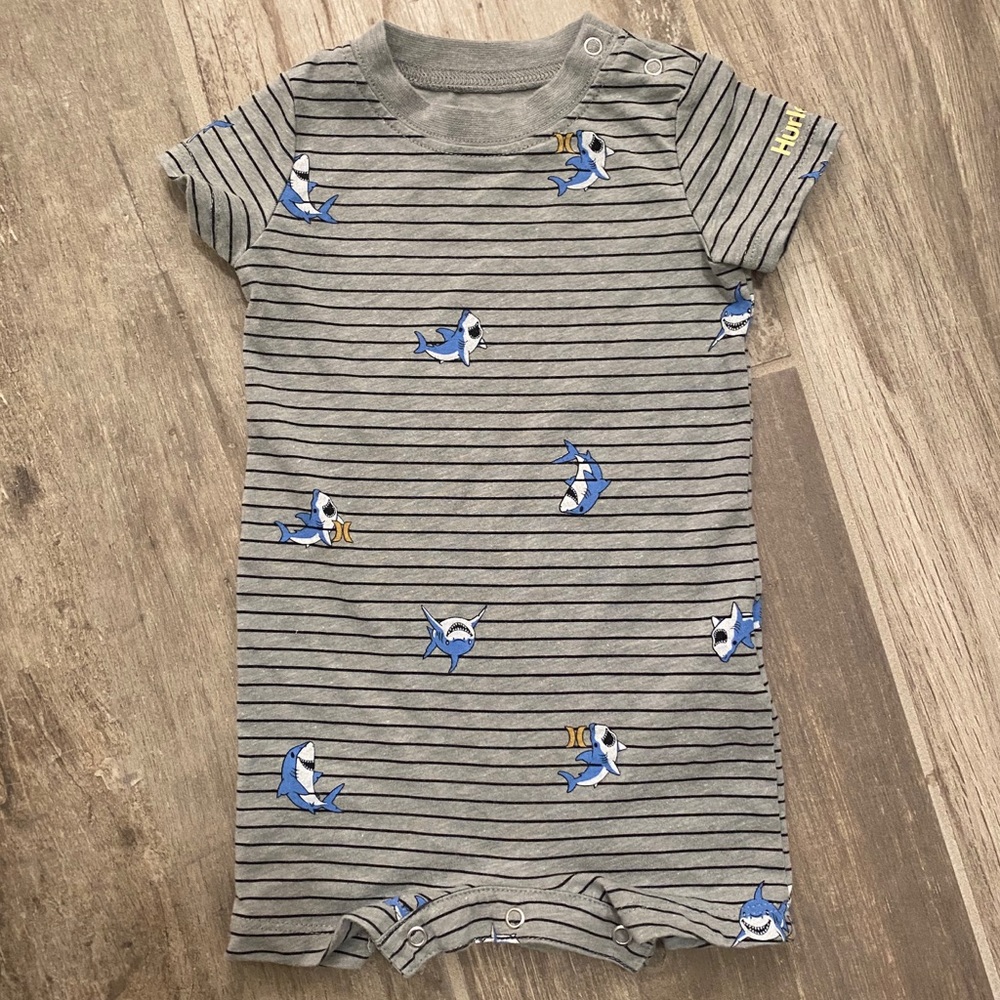 HURLEY BABY BOYS MINI SHARK STRIPED ROMPER